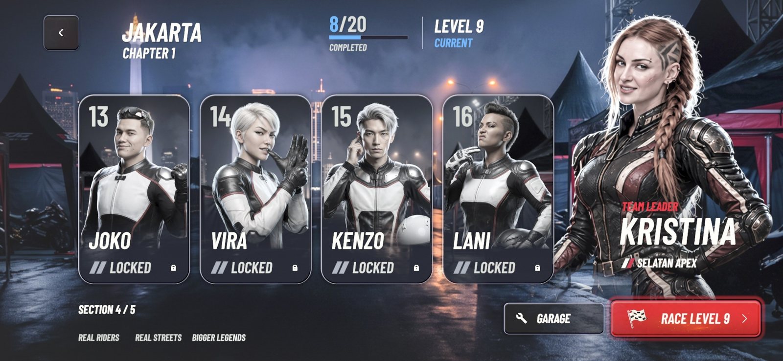 Jakarta Chapter 1 level select with crew leader Kristina